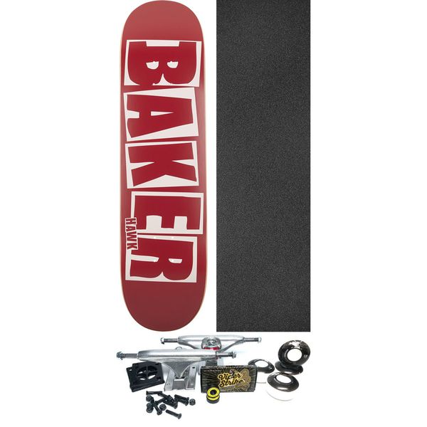 Baker Skateboards Riley Hawk Brand Name Maroon Skateboard Deck B2 - 8" x 32" - Complete Skateboard Bundle